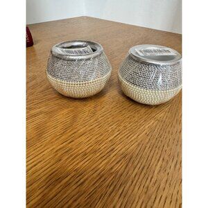 The Bombay Store Pearl & Silver Thread Decorative Diya Candle Holders Set Of 2